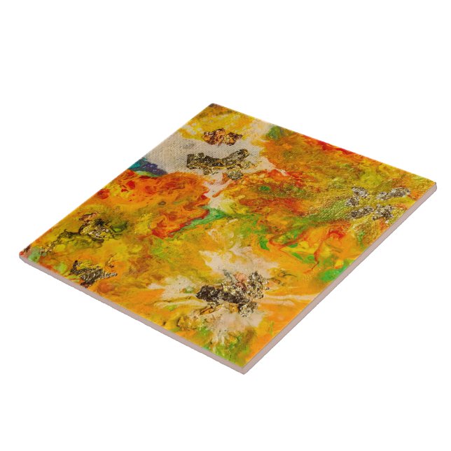 Flores de Verão abstrato Laranja Dourado Amarelo (Lateral)