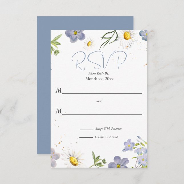 Flores de Verão Casamento Azul RSVP (Frente/Verso)
