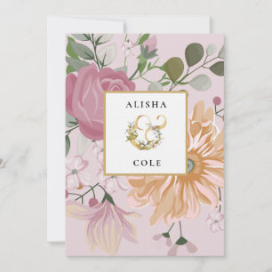 Flores de Verão no Convite para Casamento Rosa