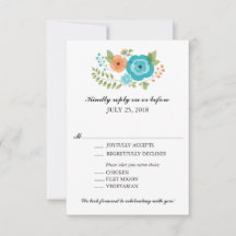 Flores de Verão Turquesa e Laranja Casamento RSVP
