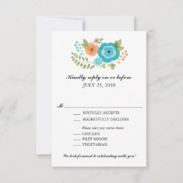 Flores de Verão Turquesa e Laranja Casamento RSVP