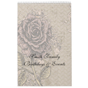 Flores de Vintagem no Calendário de Aniversário Ho