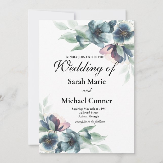 Flores de Watercolor Convite para Casamento (Frente)