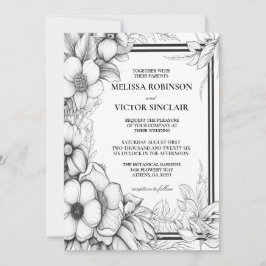 Flores desenhadas à mão e Convite para Casamento d