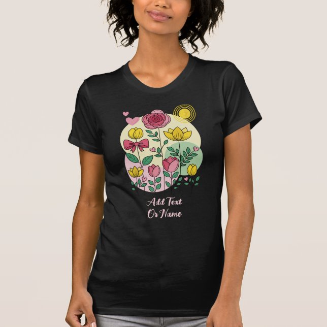 Flores Desenhadas à Mão Rosa Amarelo - Camiseta Pe (Frente)