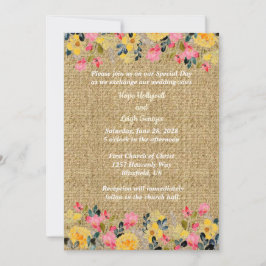 Flores do País no Convite para Casamento Burlap