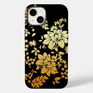 Flores Douradas Orientais em Preto