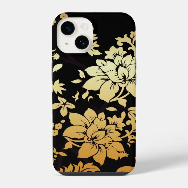 Flores Douradas Orientais em Preto (Verso)