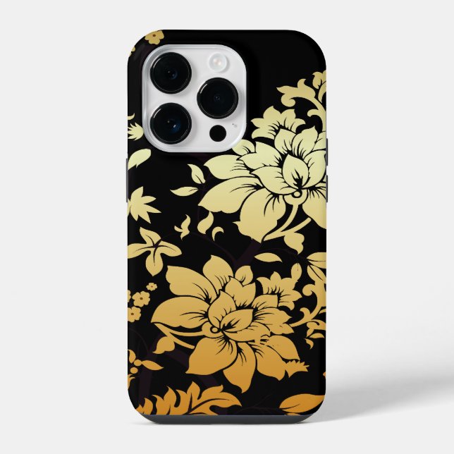 Flores Douradas Orientais em Preto (Verso)