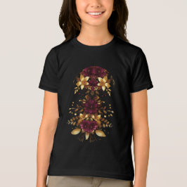 Flores Douradas Vermelhas Burgundy Férias T-Shirt