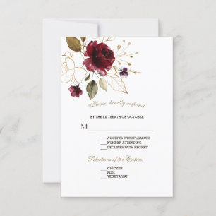 Flores Douradas Whimsical Burgundy RSVP de Casamen