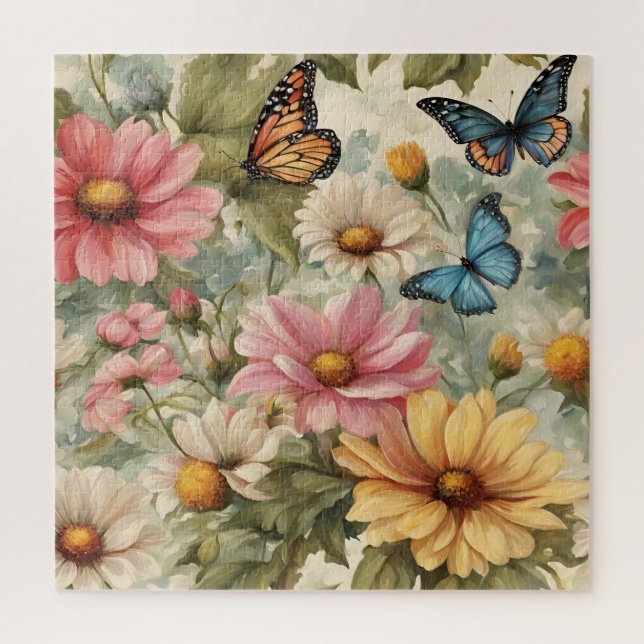 Flores E Borboletas De Arte Quebra-cabeça (Vertical)