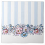 Flores e faixas bonito, cor-de-rosa, púrpura e azu<br><div class="desc">design de inspiração vintagal bonito com linhas de faixas verticais azuis e brancas com bordas coloridas de flores cor-de-rosa,  azuis e roxas com contornos escuros.</div>
