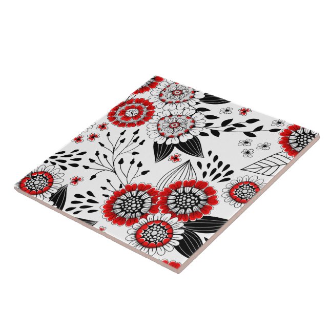 Flores e folhas de rabo em vermelho e preto (Lateral)