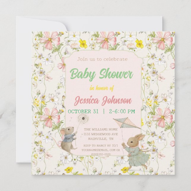 flores e folhas delicadas, de estilo chinês Invit (Frente)