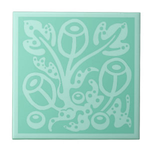 Flores e folhas em verde-azul-macio