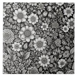 Flores e folhas negras e brancas