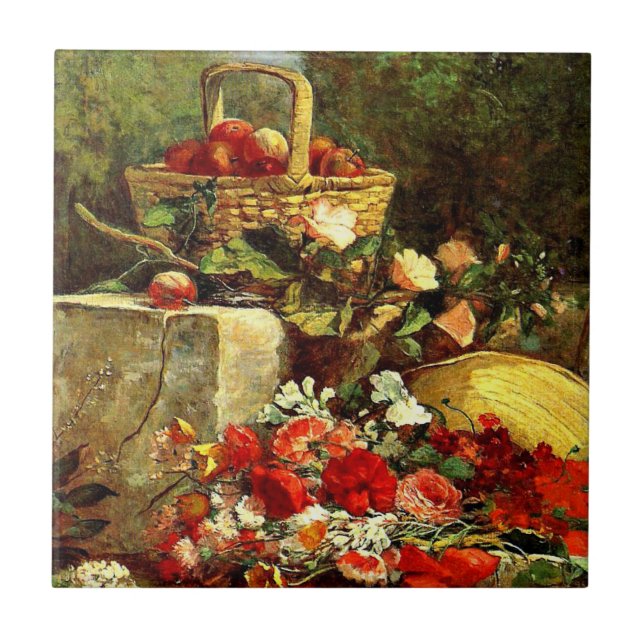 Flores e Frutas em um Jardim, Eugene Boudin art (Frente)