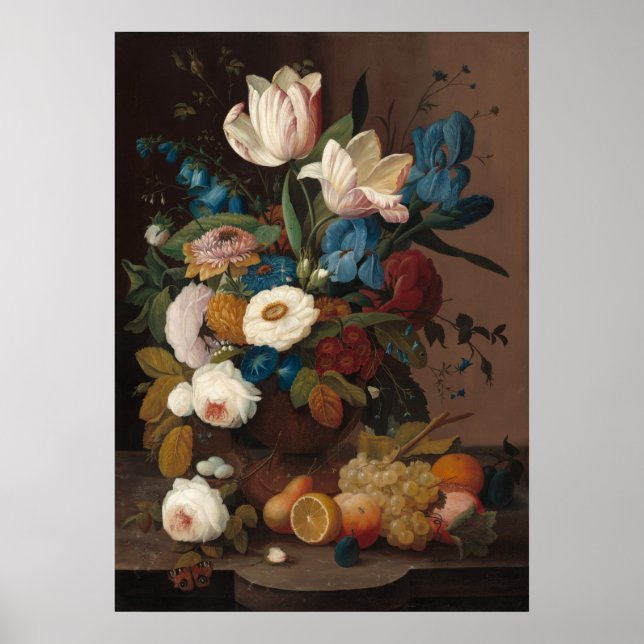 Flores e Frutas - Severin Roesen Fine Art Poster (Frente)