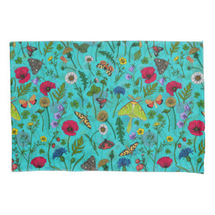 Flores e mariposas selvagens em teal