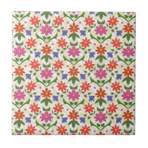 Flores e Pontos Coloridos em Ecru, Azulejo