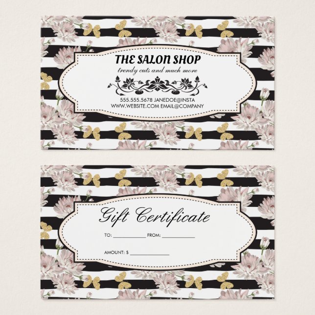 Flores e Stripes | Borboletas Leves Fidelidade (Frente & Verso)