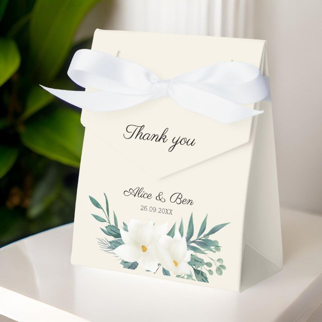 Flores elegantes Caixa Preta Verde (" Thank you! " Personalized, Elegant, Flowers, Green-White Favor Box.)