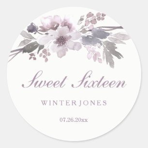 Flores Elegantes de Inverno Roxo Adesivos Sweet 16