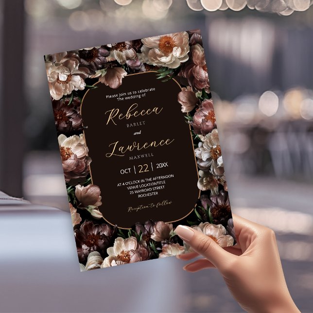Flores elegantes e sombrias Convite de casamento e (Criador carregado)