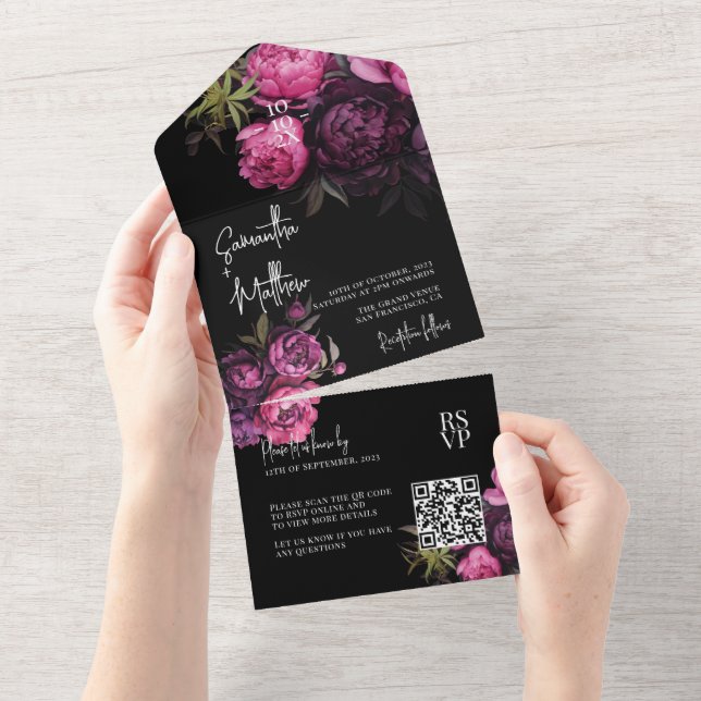 Flores Elegantes e Sombrios Código QR Casamento Pr (Tearaway)
