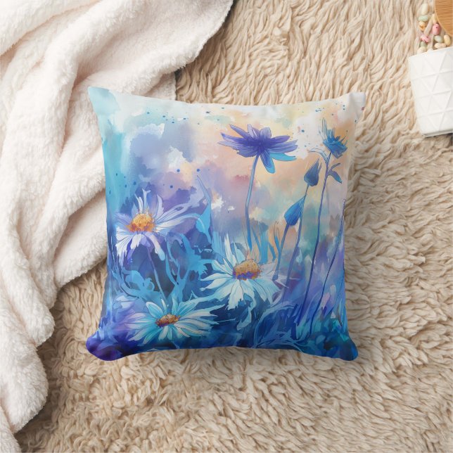 Flores em Aquarela – Almofada de Lançamento Floral (Cobertor)