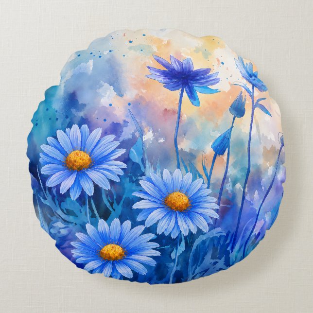 Flores em Aquarela – Almofada Redonda de Arremesso (Frente)