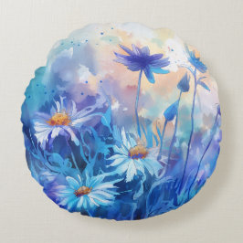 Flores em Aquarela – Almofada Redonda de Arremesso