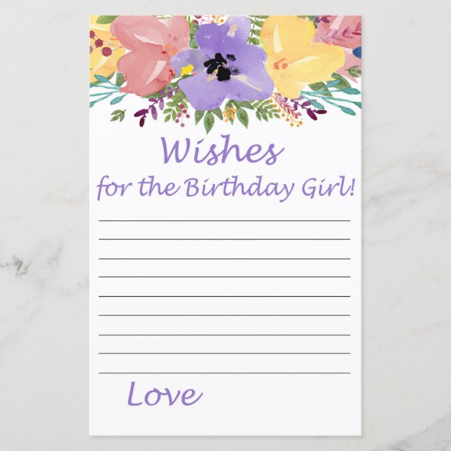 Flores em aquarela Desejos para a aniversariante (Frente)