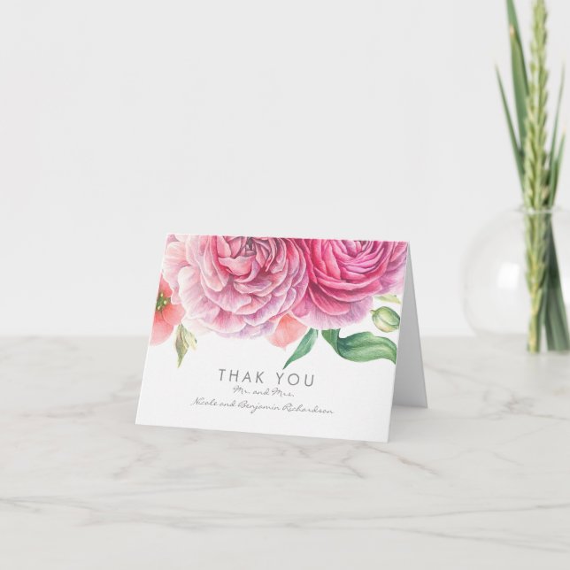 Flores em Aquarela Rosa Elegante Agradecimento de  (Frente)