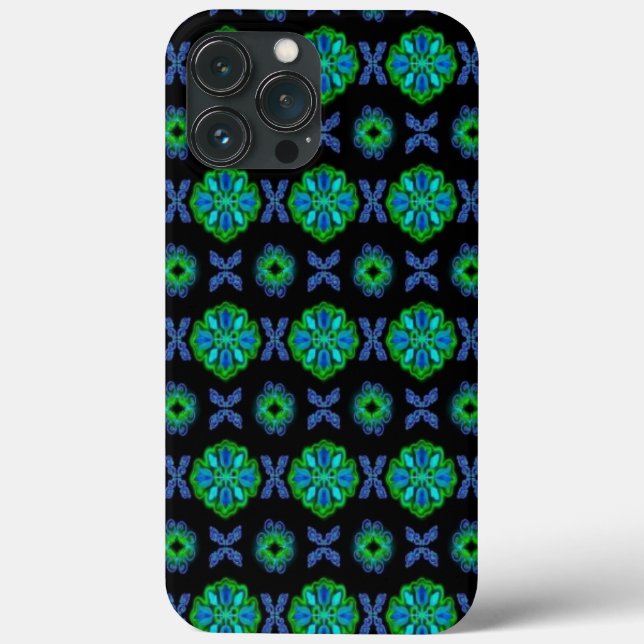 Flores em artdeco retroparecem verdes e azuis (Verso)