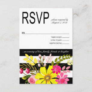 Flores em branco e preto RSVP amarelo