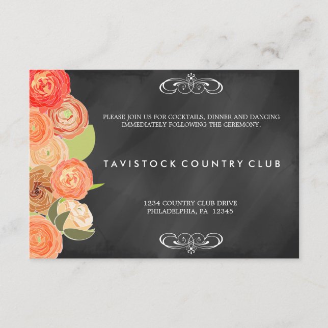 Flores em Cascata Quadro de Giz Cartão de Recepção (Frente)