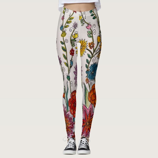 Flores em Leggings brancas (Frente)