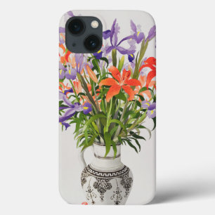 Flores em um jarro preto e branco