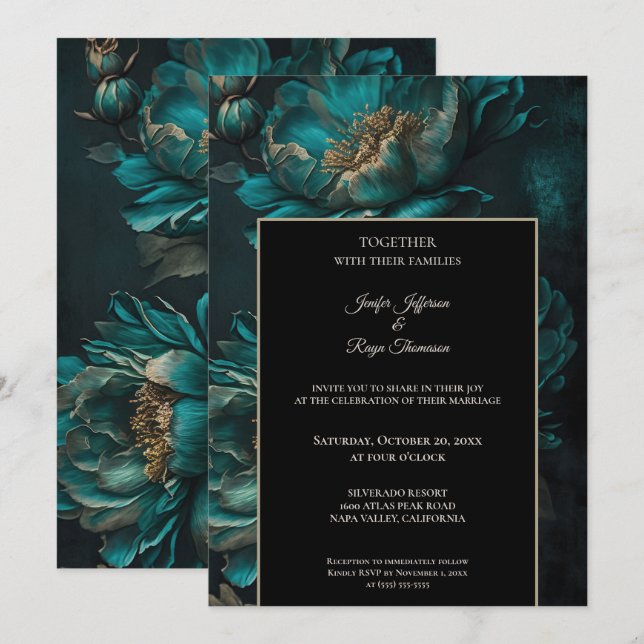 Flores escuras e sombrias Convite de casamento gót (Frente/Verso)