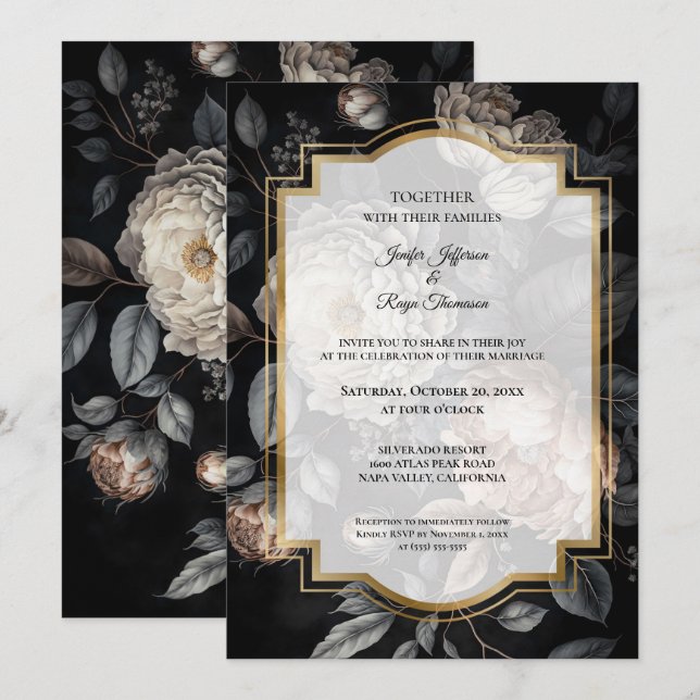 Flores escuras e sombrias Foto Convite de casament (Frente/Verso)