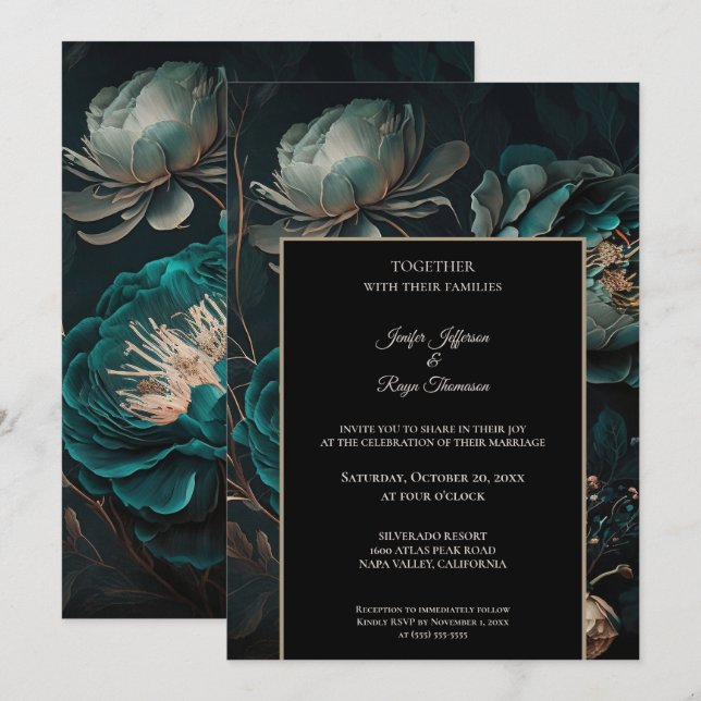 Flores escuras e sombrias Foto Convite de casament (Frente/Verso)