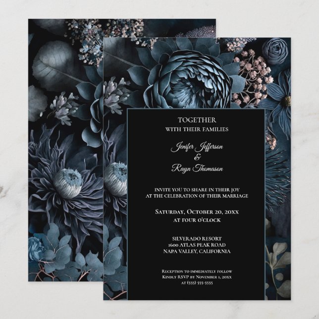 Flores escuras e sombrias Foto Convite de casament (Frente/Verso)