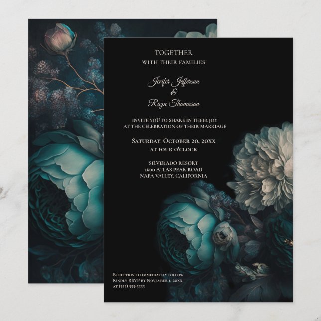 Flores escuras e sombrias Foto Convite de casament (Frente/Verso)