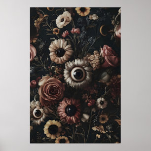 Flores escuras temperamentais com impressão de olh
