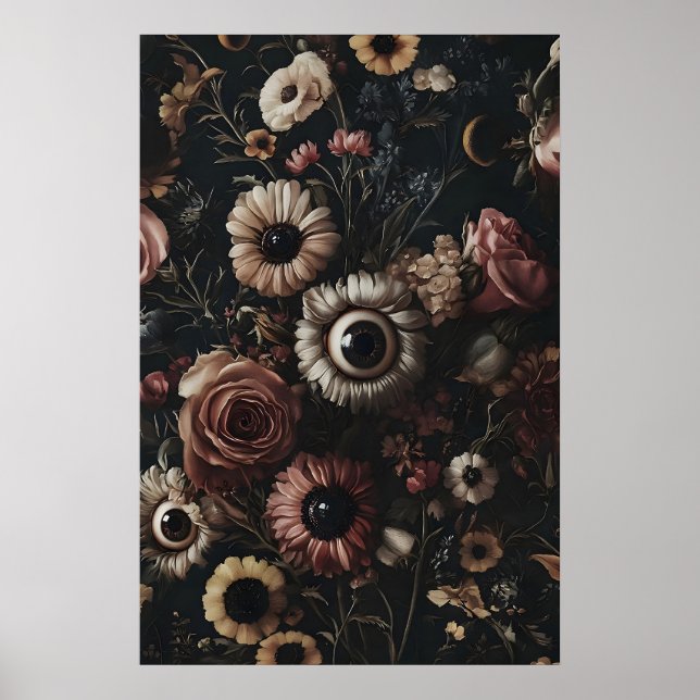 Flores escuras temperamentais com impressão de olh (Frente)