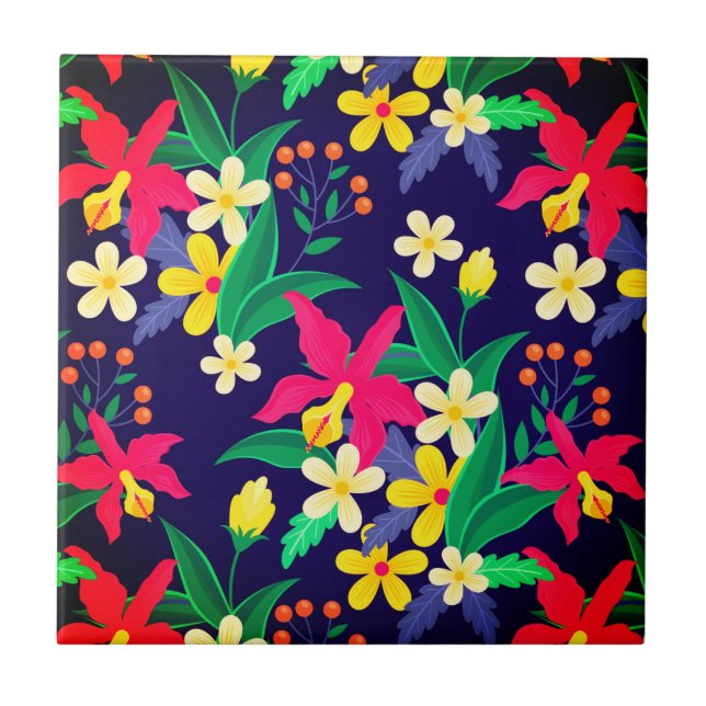 Flores Exóticas Coloridas Folhas Padrão-23021 (Frente)
