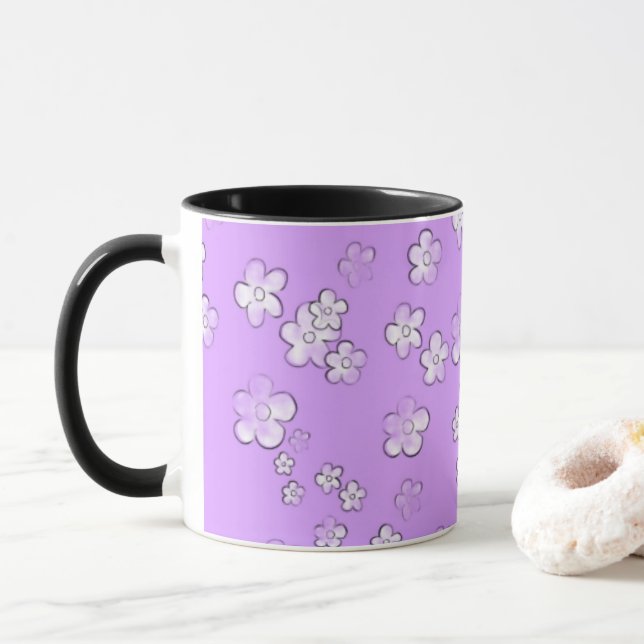 Flores Felizes - Lavanda - Xícara de café (Com Donut)