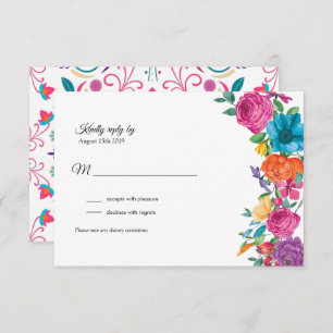 Flores Fiesta e placa RSVP de bordado mexicano